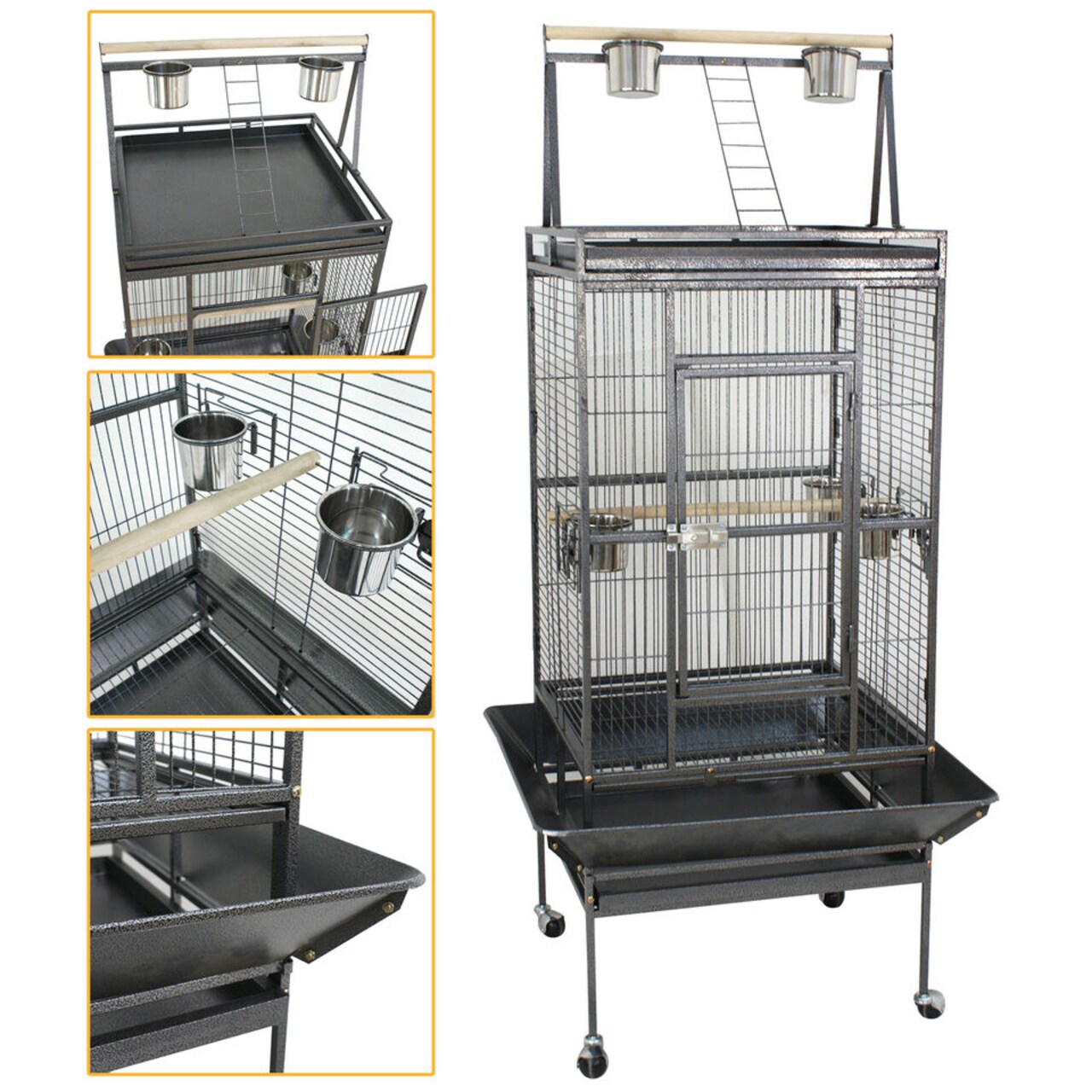 68" Inch Bird Parrot Chinchillas Ferret Cage Cockatiel House with Wheels Movable